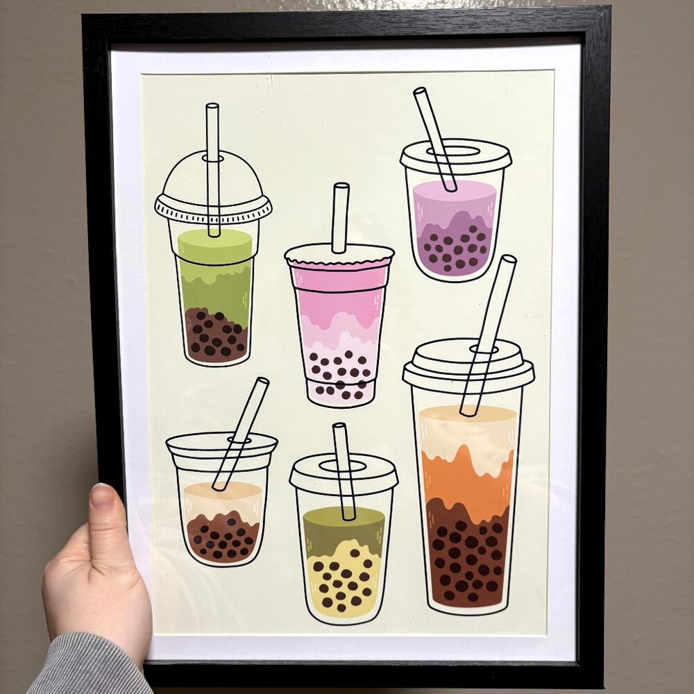 Cute boba wall decor with frame